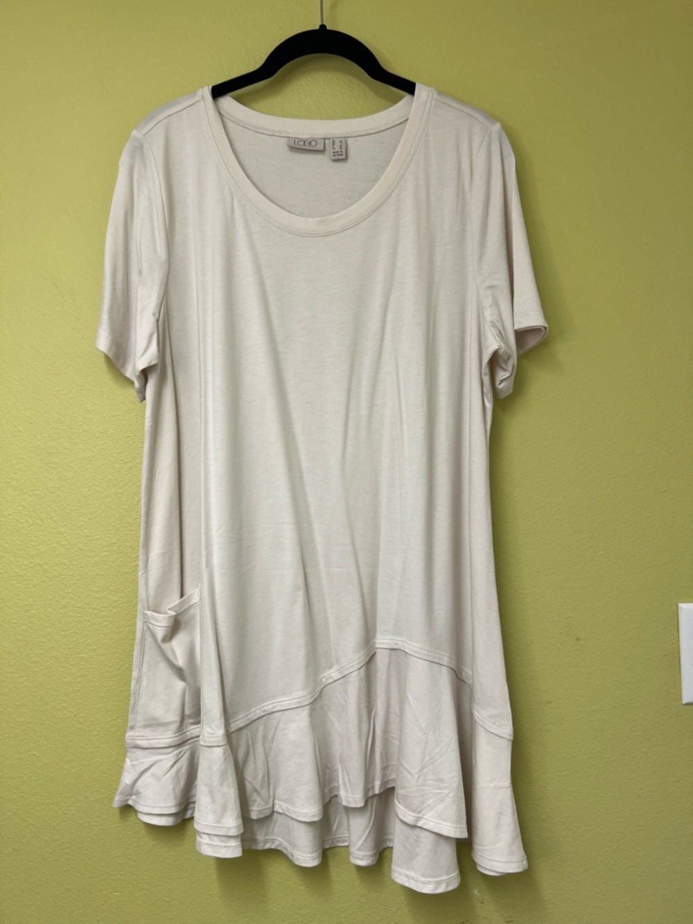 Luxe Cream Ruffle-Hem Short Sleeve Tunic